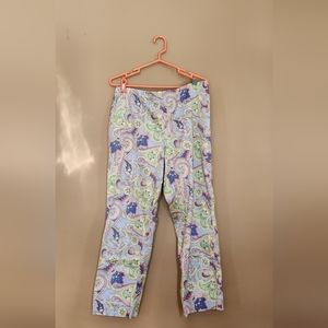 LRL RALPH LAUREN Women 16 Blue Yellow Pink Paisley Cotton Stretch Pants